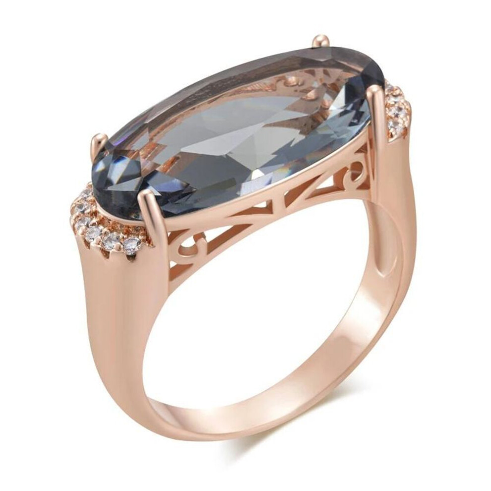 (gray, 10) Women Luxury Gray Large Zircon Golden Rings Wedding Party Personality Jewelry Oval Geometric Rings Accessories