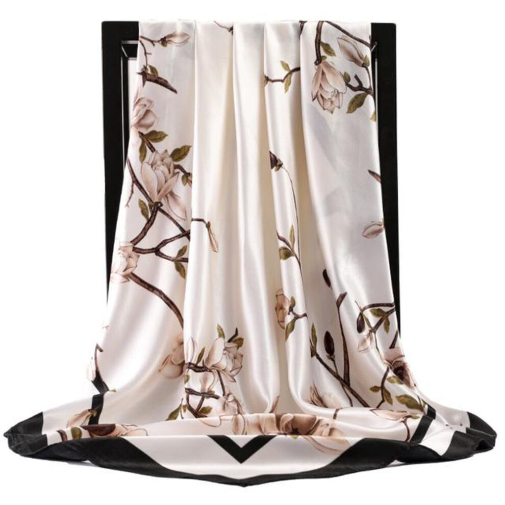 (white, 90X90cm) Design 90 *90cm Elegant Silk Scarf Square Satin Women Head Hair Female Office Lady Shawl Chiffon  Muffler