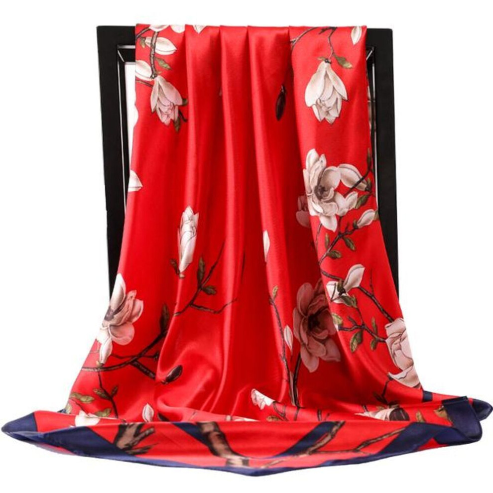 (red, 90X90cm) Design 90 *90cm Elegant Silk Scarf Square Satin Women Head Hair Female Office Lady Shawl Chiffon  Muffler