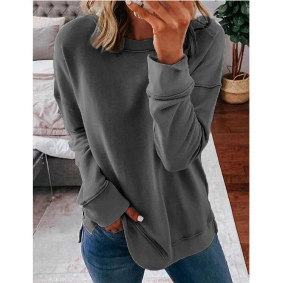 (XL, dark gray) 2024 European & American Women's Solid Color Printed Loose Sweater for Autumn & Winter