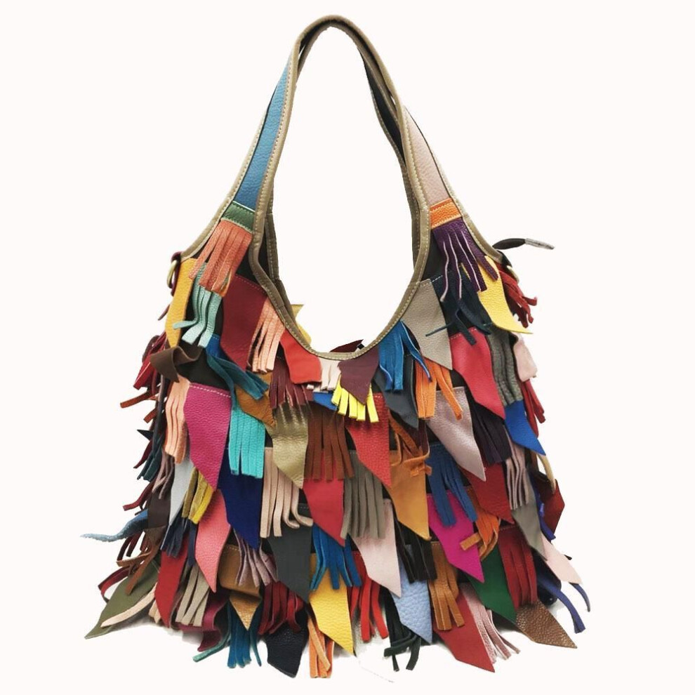 (multicolor) Bags Handbags Women'S Bags Leather Tassel Bags One Shoulder Crossbody Bags Splicing Tote Bags