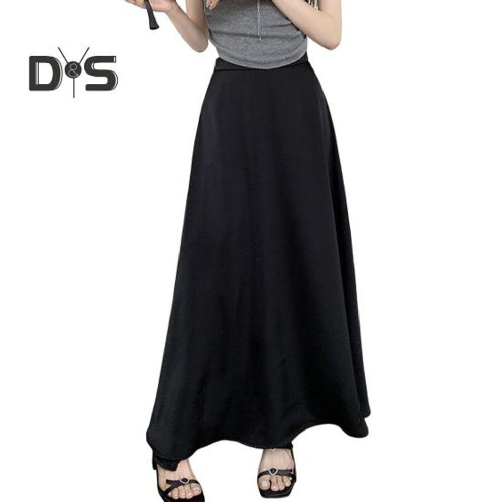 (M, black) Women Fishtail Skirt High-Waisted Satin-Like Breathable Maxi Skirt Solid Color Office Skirt Work Leisure Daily Wear