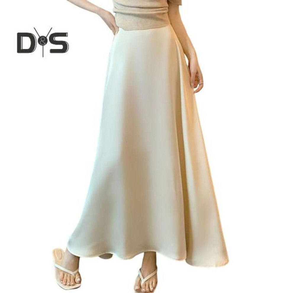 (2XL, beige) Women Fishtail Skirt High-Waisted Satin-Like Breathable Maxi Skirt Solid Color Office Skirt Work Leisure Daily Wear