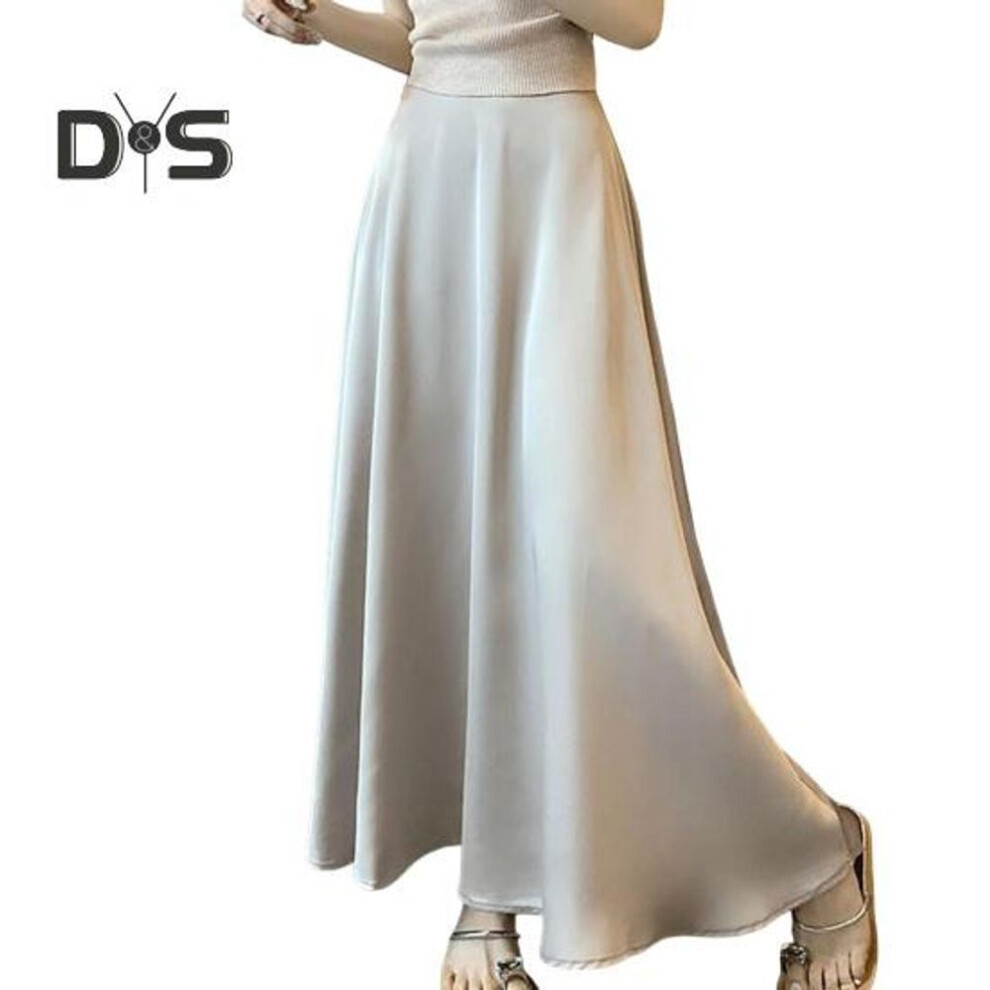 (M, champagne) Women Fishtail Skirt High-Waisted Satin-Like Breathable Maxi Skirt Solid Color Office Skirt Work Leisure Daily Wear
