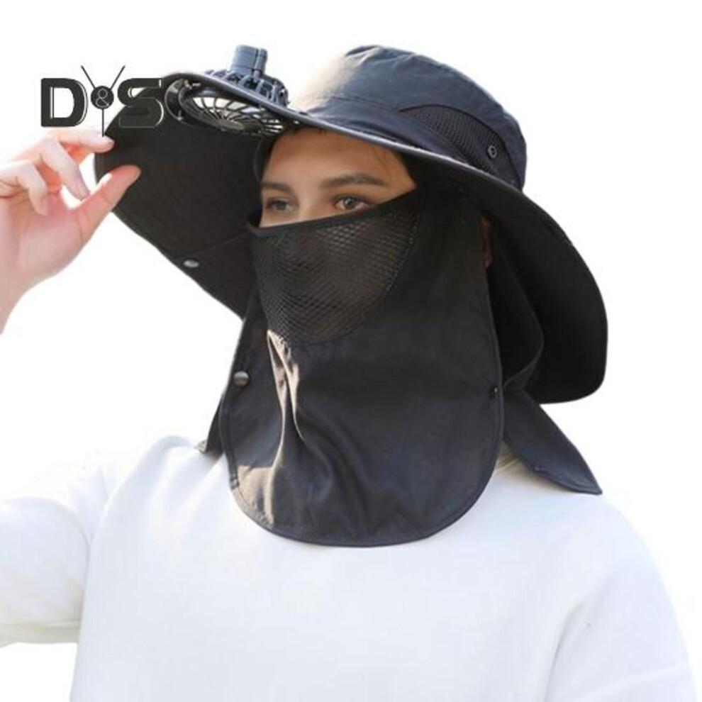 (black) Solar Fan Hat With Face Guard Neck Flap Upf 50+ Uv Protection Hat With Solar Fan Usb Rechargeable Breathable Men Summer Outdoor Fishing Wide Brim