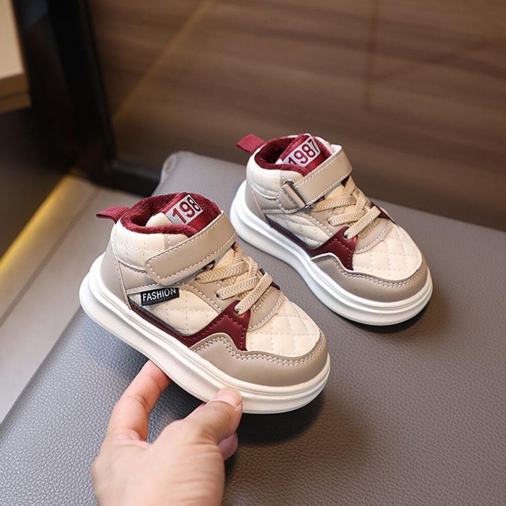 (wine red, Size 28/16.5 cm inner length) New Kids' High-top Velvet Sneakers: Warm Cotton Sports Shoes For Boys & Girls, Suitable For Autumn & Winter.