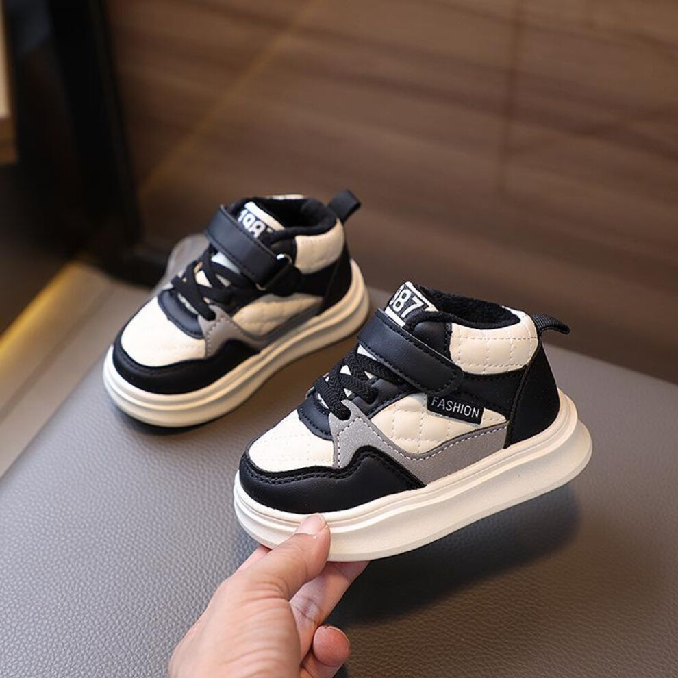 (black, Size 23/14 cm inner length) New Kids' High-top Velvet Sneakers: Warm Cotton Sports Shoes For Boys & Girls, Suitable For Autumn & Winter.