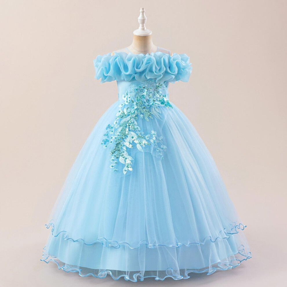 (blue, 130cm8Y) Flower Girl Princess Dress For Weddings Summer Kid Formal Bow Long Gown For School Evening Party Children Dresses Alp-0031