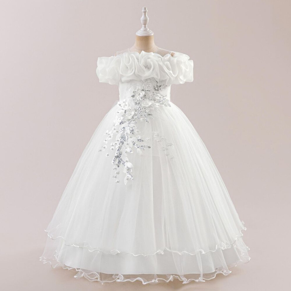 (white, 140cm9Y) Flower Girl Princess Dress For Weddings Summer Kid Formal Bow Long Gown For School Evening Party Children Dresses Alp-0031