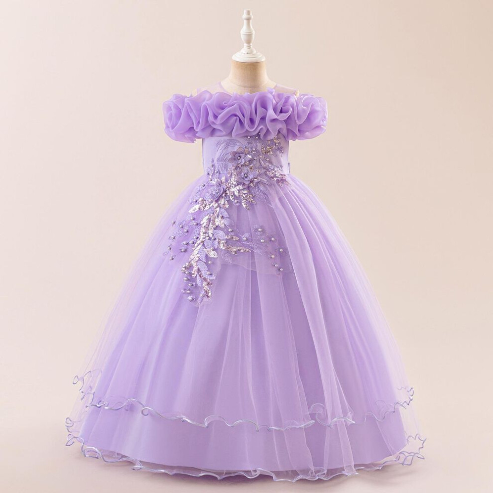 (purple, 150cm10Y) Flower Girl Princess Dress For Weddings Summer Kid Formal Bow Long Gown For School Evening Party Children Dresses ALP-0031