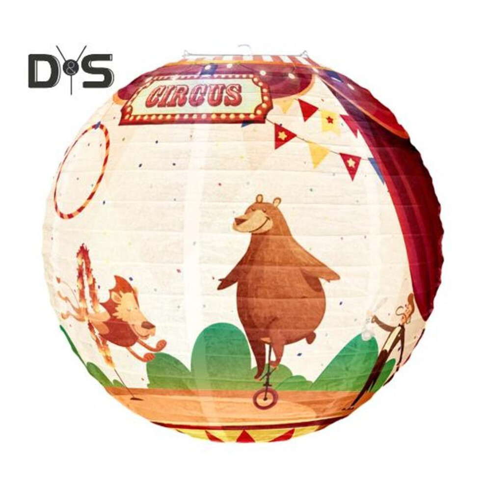 (as the picture, A) Paper Lanterns Circus Pattern Round Paper Lantern Carnival Circus Party Hanging Decoration For Birthday Baby Shower Weddings Decor