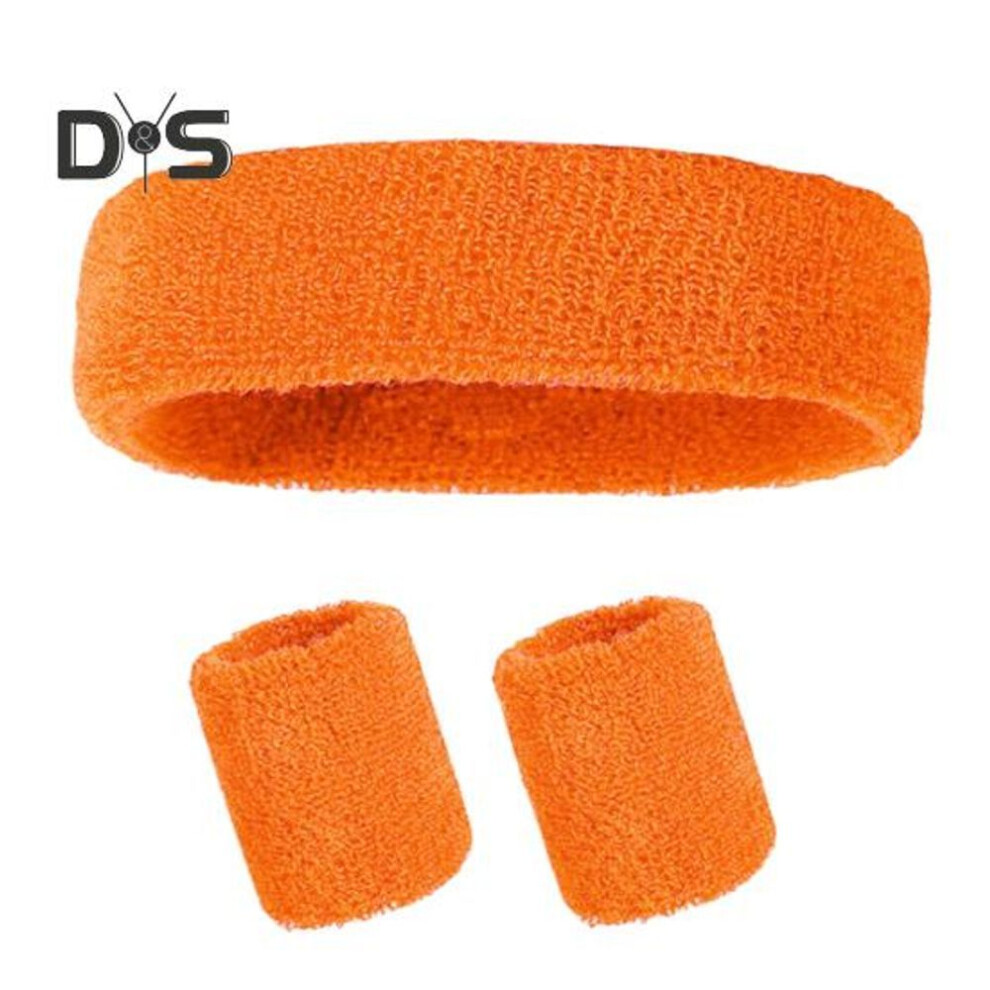 (orange) Sweatband Set Sports Headband Wristband Set Terry Cloth Tennis Gymnastics Wristband Athletic Sweat Headband for Men Women