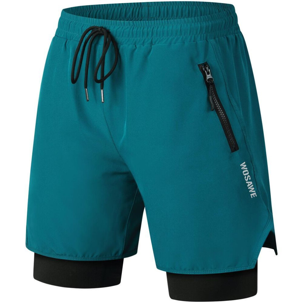 (navy, 3XL) WOSAWE Men Women MTB Cycling Padded Liner Zipper Pockets Breathable 2 in 1 Padded MTB Shorts