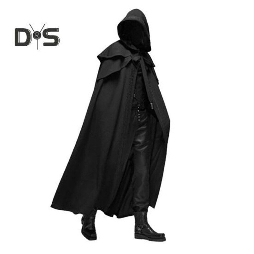 (black, XXL) Halloween Cosplay Cloak Hooded Solid Color Design Unisex Cape Loose Fit Masquerade Party Witch Costume