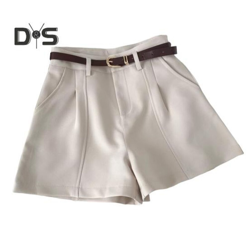 (beige, S) Women Suit Shorts High Waist Zipper Fly Solid Color Casual Suit Shorts With Pockets Versatile Summer Shorts