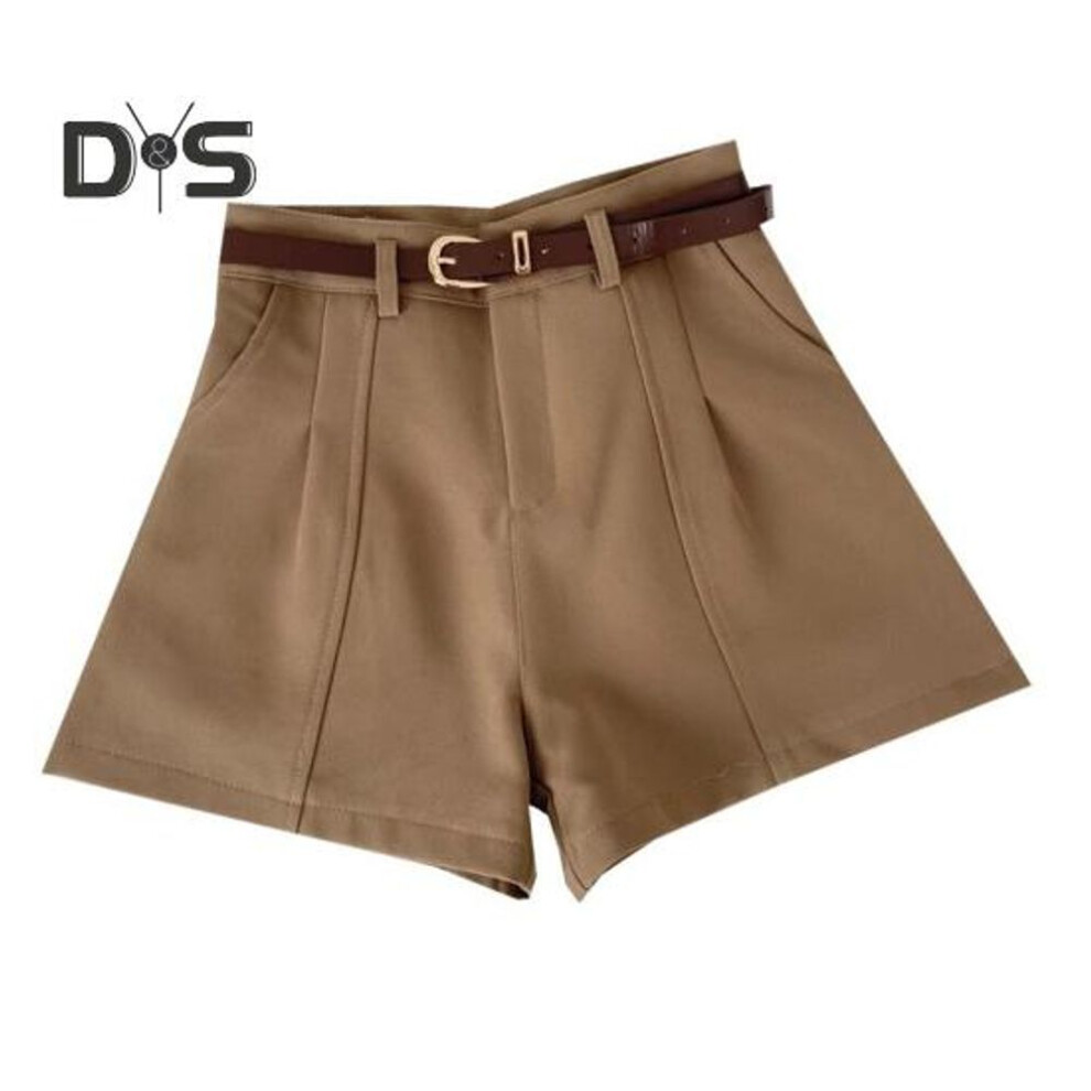 (khaki, M) Women Suit Shorts High Waist Zipper Fly Solid Color Casual Suit Shorts with Pockets Versatile Summer Shorts