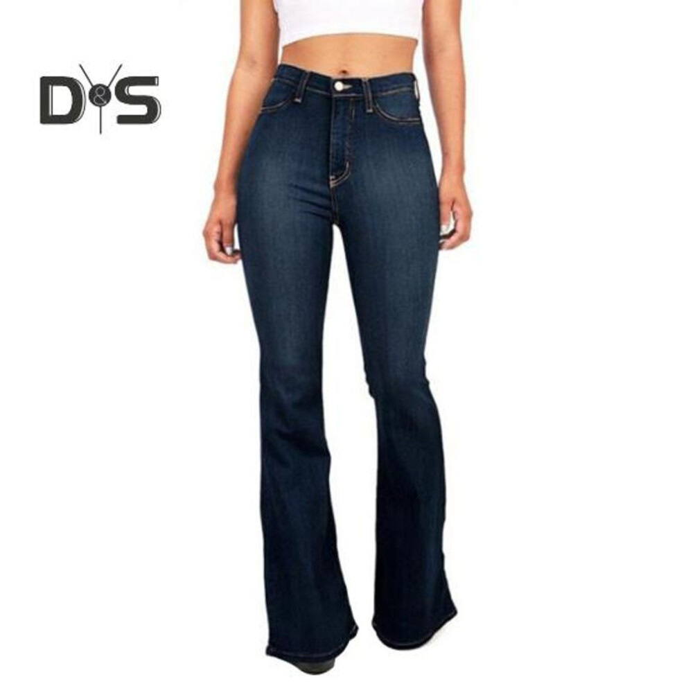 (dark blue, L) Bell Bottom Jeans For Women High Waisted Flared Jeans Stretchy Bootcut Denim Trousers Casual Wide Leg Denim Flared Pants