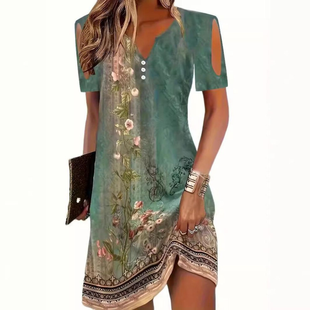 (green, L) Gmxia Spring/summer Women's Fashion Hollow Sleeve V-neck Dresses