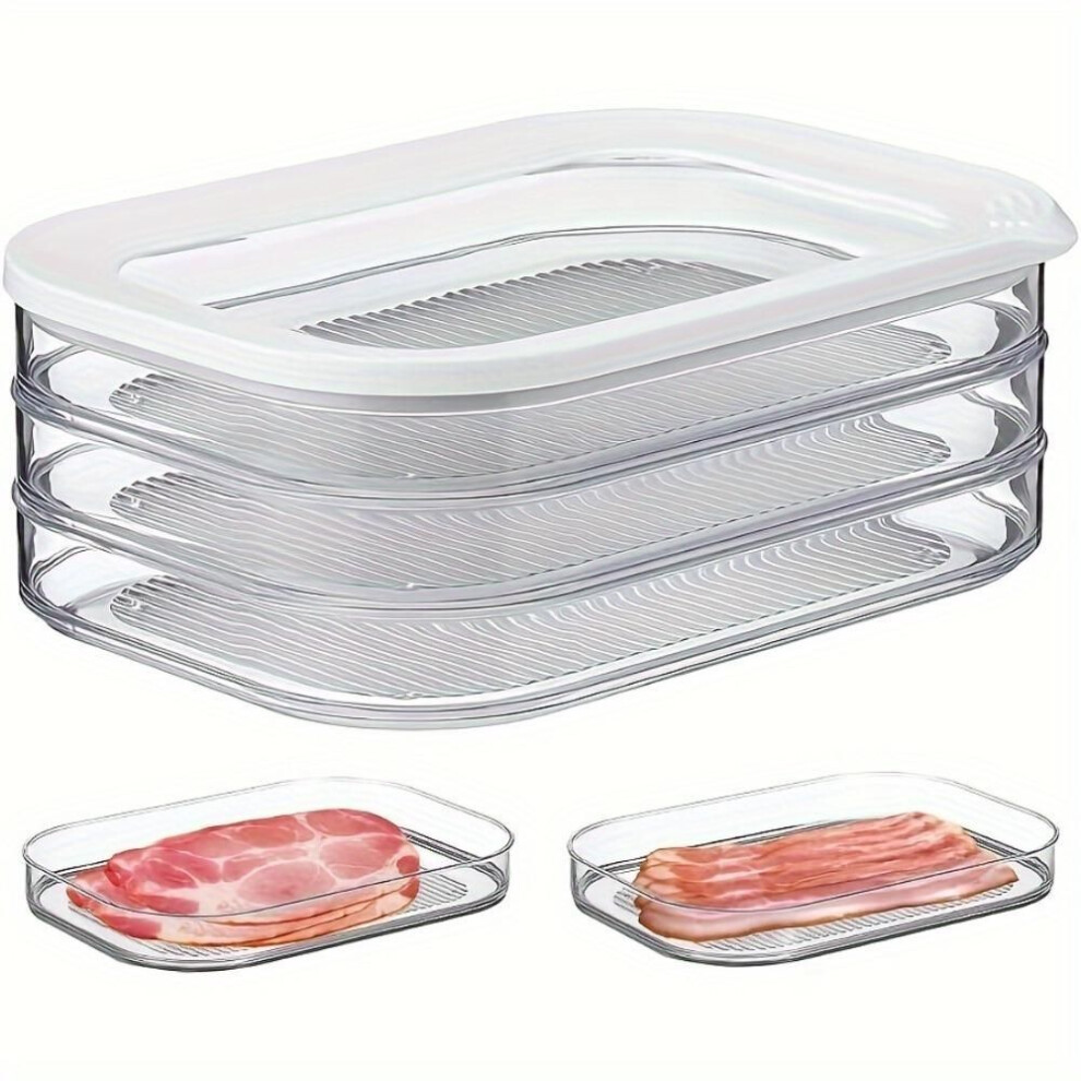 Leak-proof Food Storage Box 3-layer- Stackable Lunch Container For Cheese, Deli, Bacon, Sandwiches