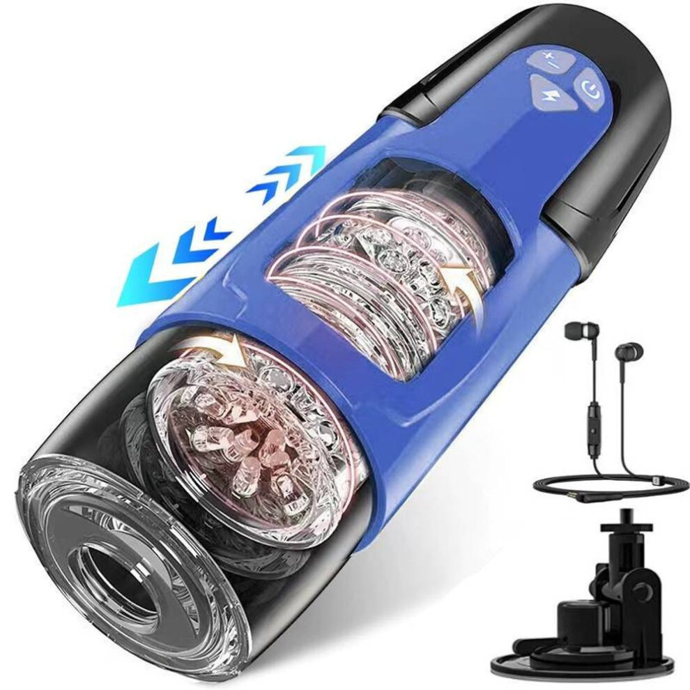 (blue) Automatic Male Masturbation Cup Fully Waterproof With Rotating & Vacuum Suction Modes Real Vagina Adult Sex Toys For Men