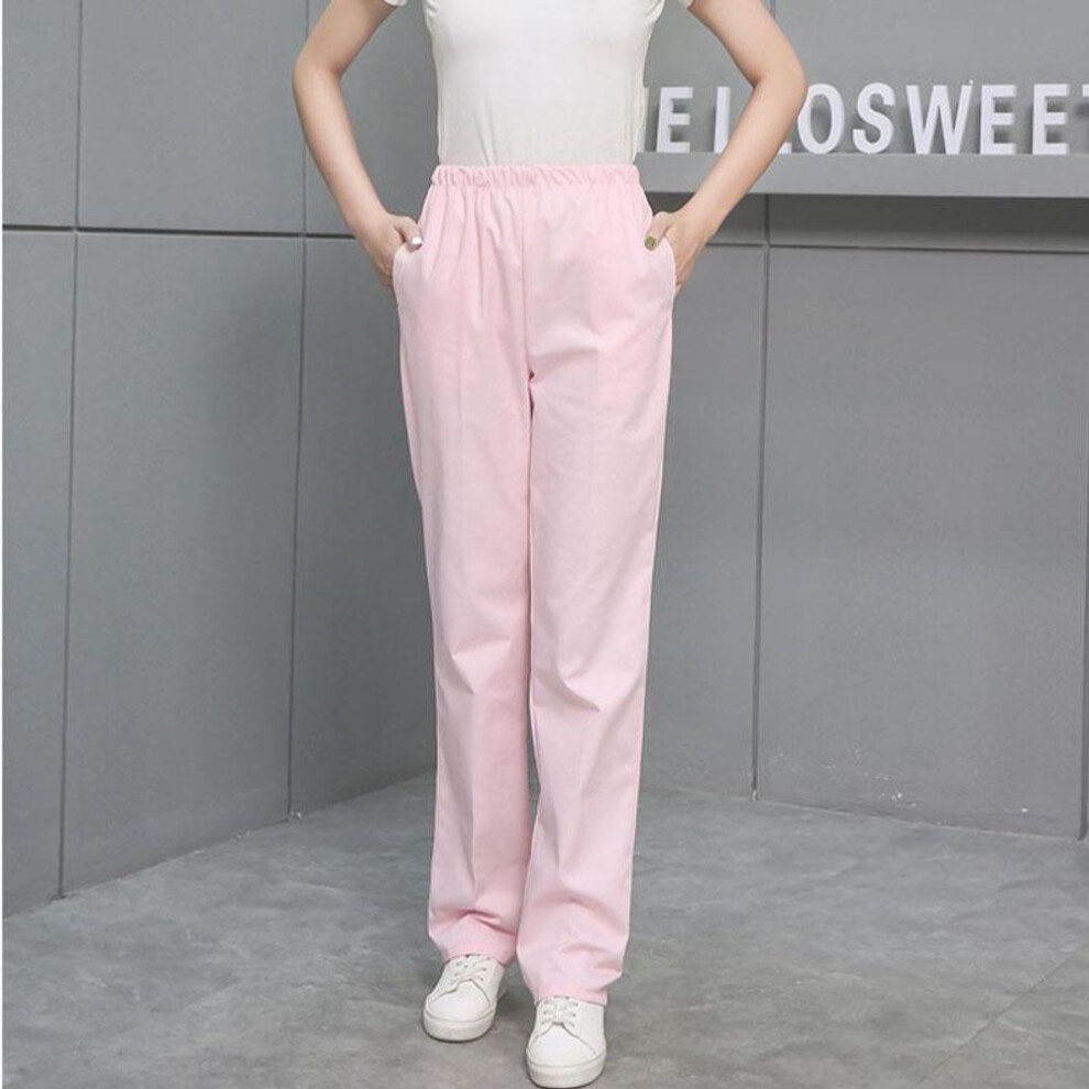 (pink, XL, four seasons) Thick Elastic Waist Nurse Uniform Pants - White, Pink, Blue, Green, Large Size