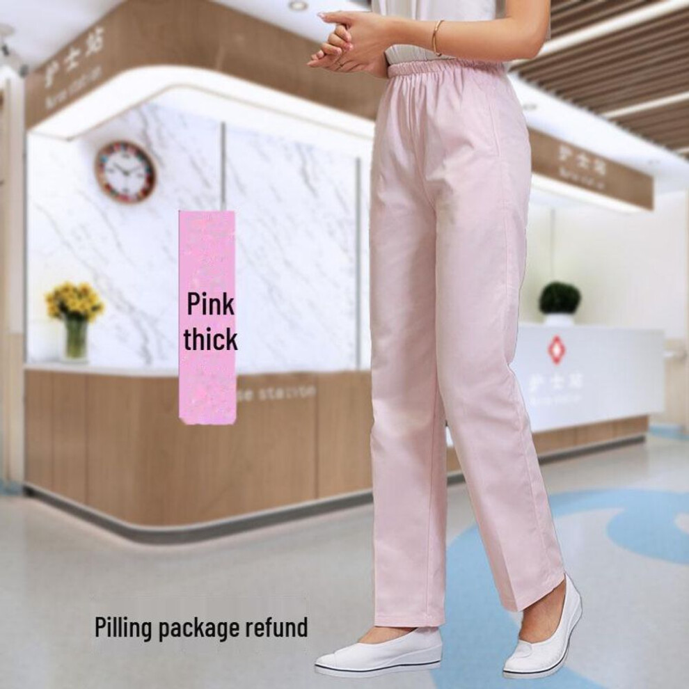 (pink, 2XL, thick style) Thick Elastic Waist Nurse Uniform Pants - White, Pink, Blue, Green, Large Size