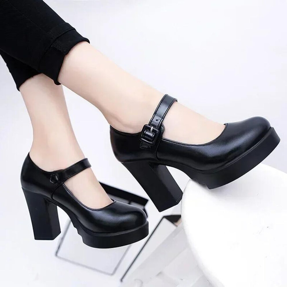 (black, 35) High Quality Women's Shoes Platform Solid Color New   Sale Spring Summer Shallow Mouth Buckle Round Head Shoes for Women