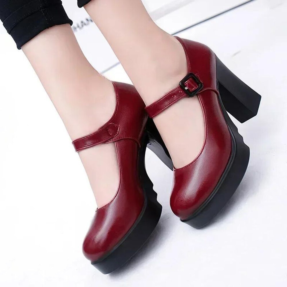(red, 41) High Quality Women's Shoes Platform Solid Color New   Sale Spring Summer Shallow Mouth Buckle Round Head Shoes for Women