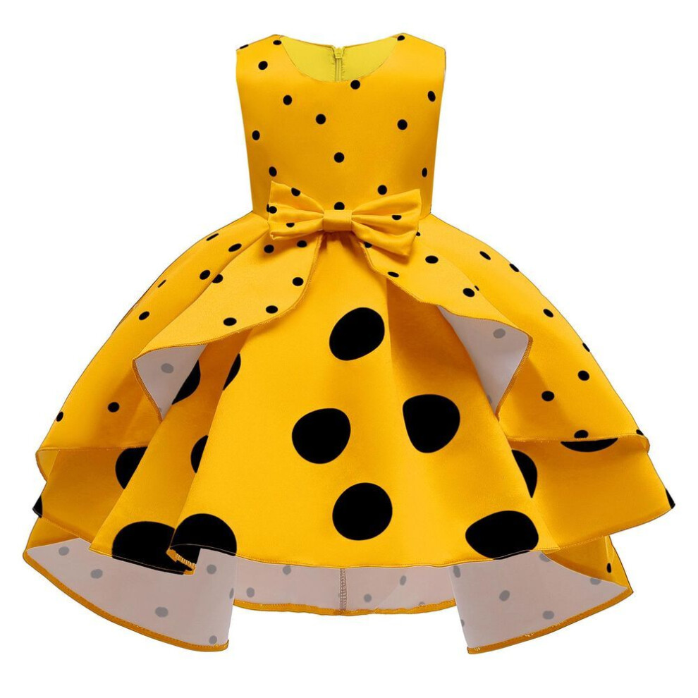(yellow, 120) Girl Dress Polka Dots Retro Childrens Halloween Costume Fluffy Skirt Children's Birthday Party Dress Christmas Princess Dress