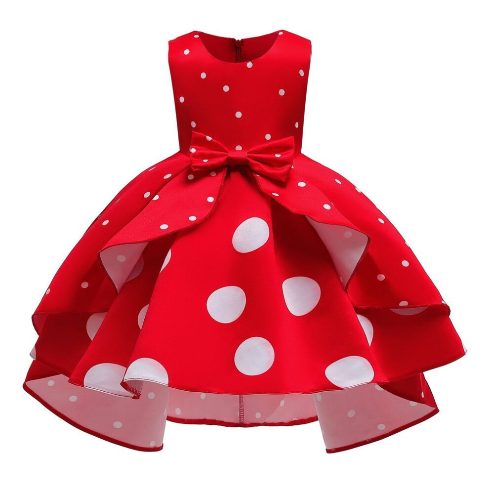 (red, 150) Girl Dress Polka Dots Retro Childrens Halloween Costume Fluffy Skirt Children's Birthday Party Dress Christmas Princess Dress