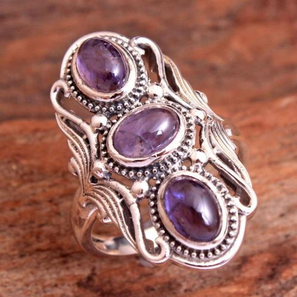 (blue, 8.5) Amethyst Silver Ring, 925 Sterling Silver Handmade Jewelry, Silver Ring, Gifts For Her