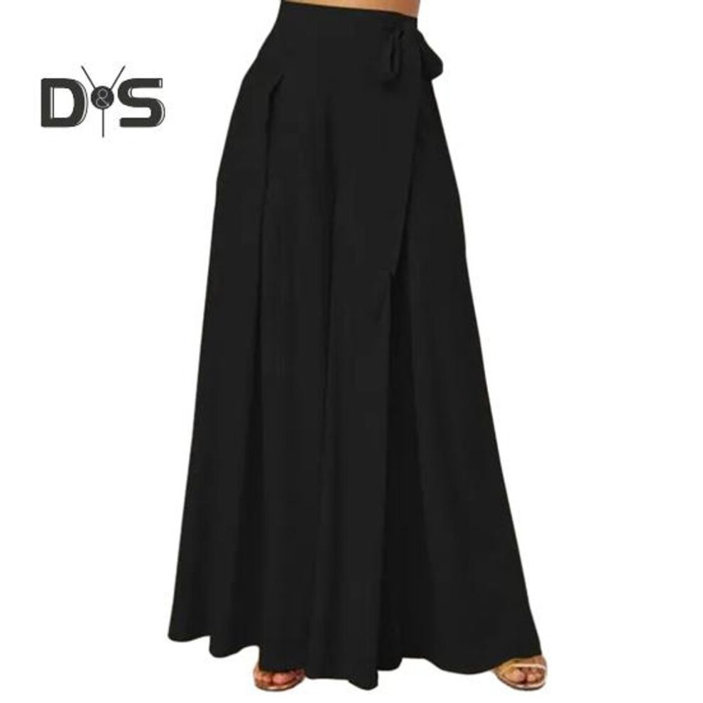 (black, 3XL) Women Skirt Pants Wide Leg Lace up Bow High Waist Loose Solid Color A Big Hem Deep Crotch Full Length Casual Dance Performance Culottes Long Trousers