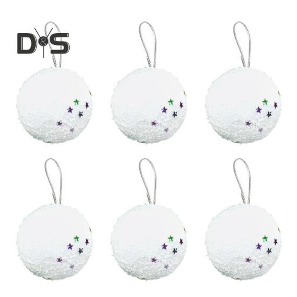 (as the picture, 5cm) 6 Pcs Christmas Ball White Foam Xmas Balls with Star Sequin Shatterproof Light-weight Hanging Ball for Tree Decoration Holiday Party Decor