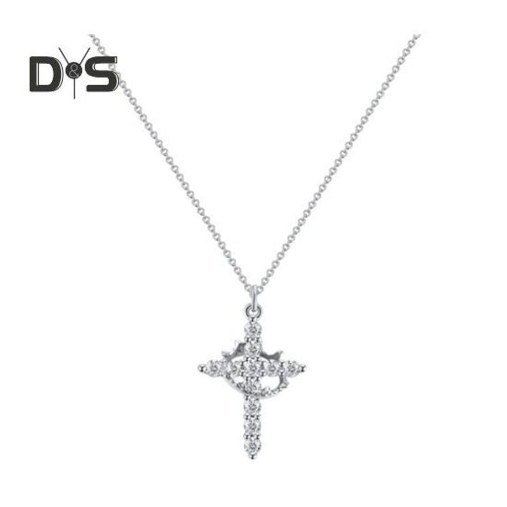 (silver) Women Necklace Cubic Zirconia Rotary Cross Pendant Adjustable with Extended Length Lady Clavicle Necklace Neck Jewelry