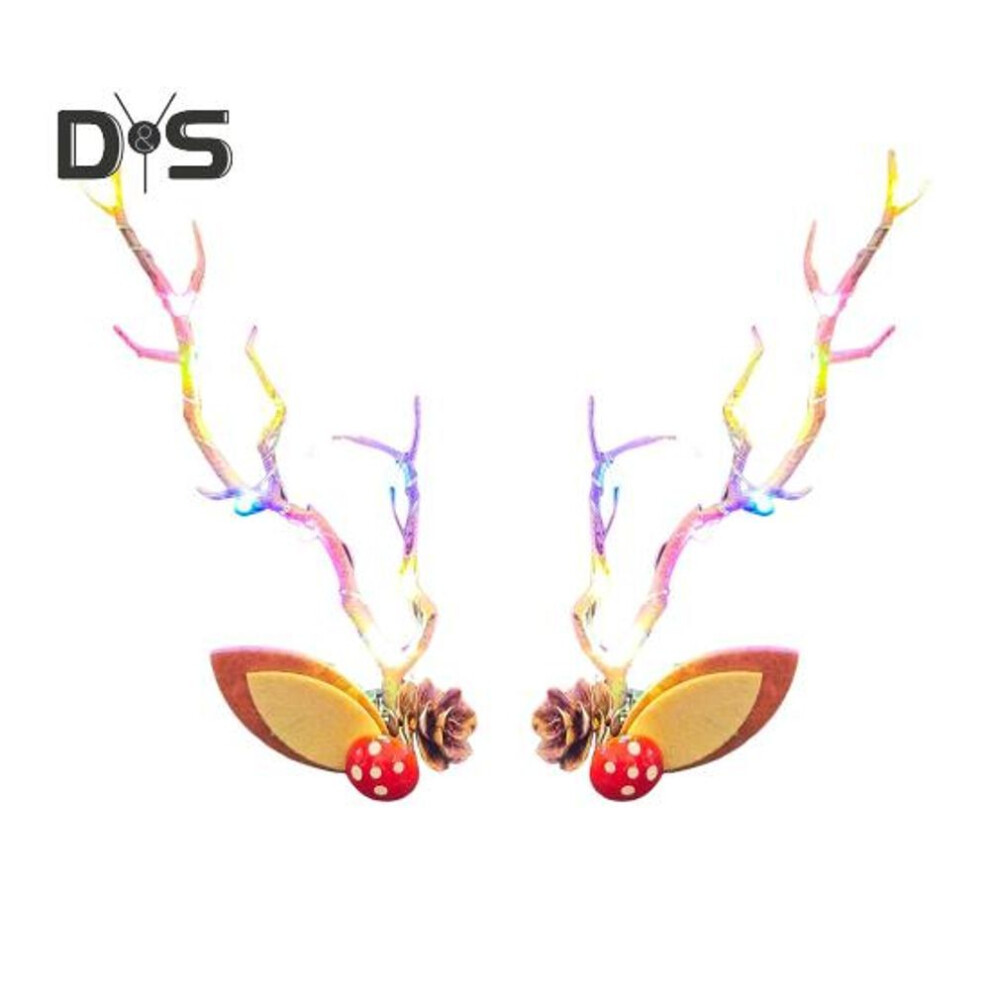(as the picture, A) 1 Pair Hair Pins LED Light Antler Decor Luminous Hair Clips Lightweight Easy to Wear Hairpins Christmas Hair Accessories
