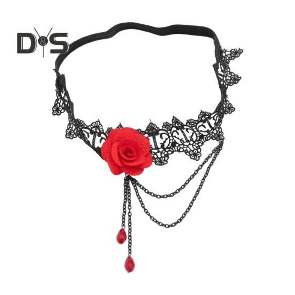 (red) Women Leg Chain 3D Rose Decor With Elastic Band Tassel Chain Faux Crystal Pendant Leg Jewelry Wedding Night Club Party Thigh Garter