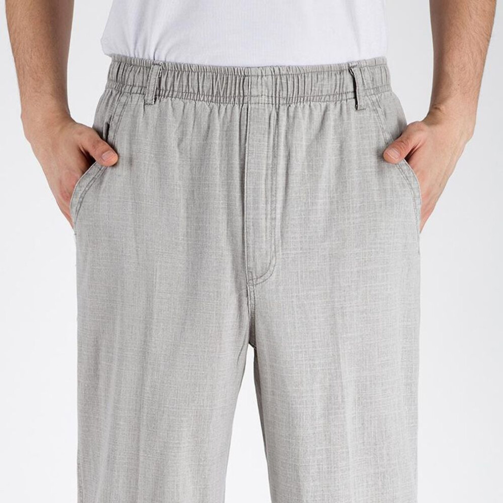 (light gray, XXL) Cotton and Linen Spring and Summer Men's Pants Elastic Waist Thin Linen Casual Loose Trousers