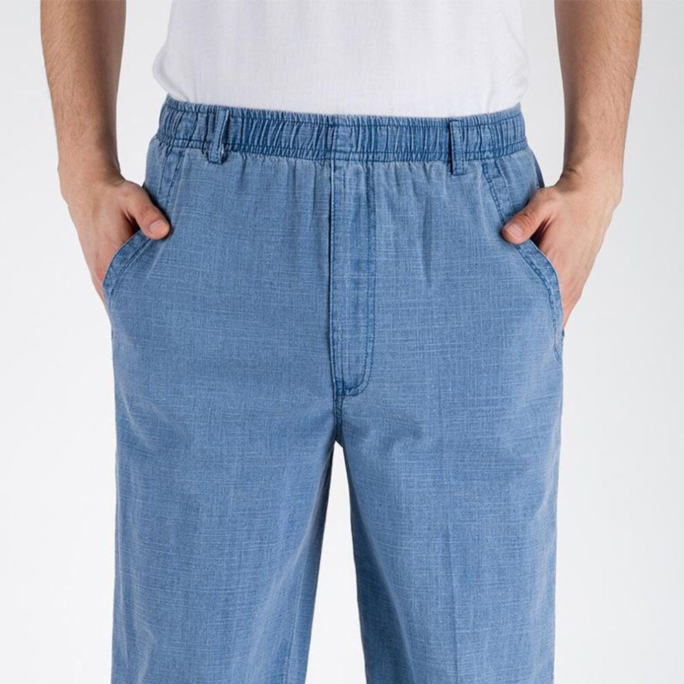 (blue, XXXXXL) Cotton And Linen Spring And Summer Men's Pants Elastic Waist Thin Linen Casual Loose Trousers