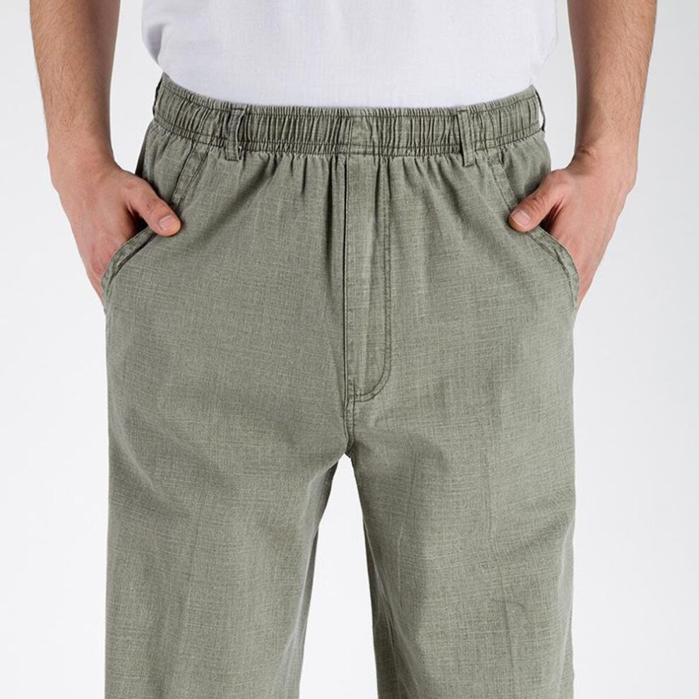 (green, XXXXL) Cotton And Linen Spring And Summer Men's Pants Elastic Waist Thin Linen Casual Loose Trousers