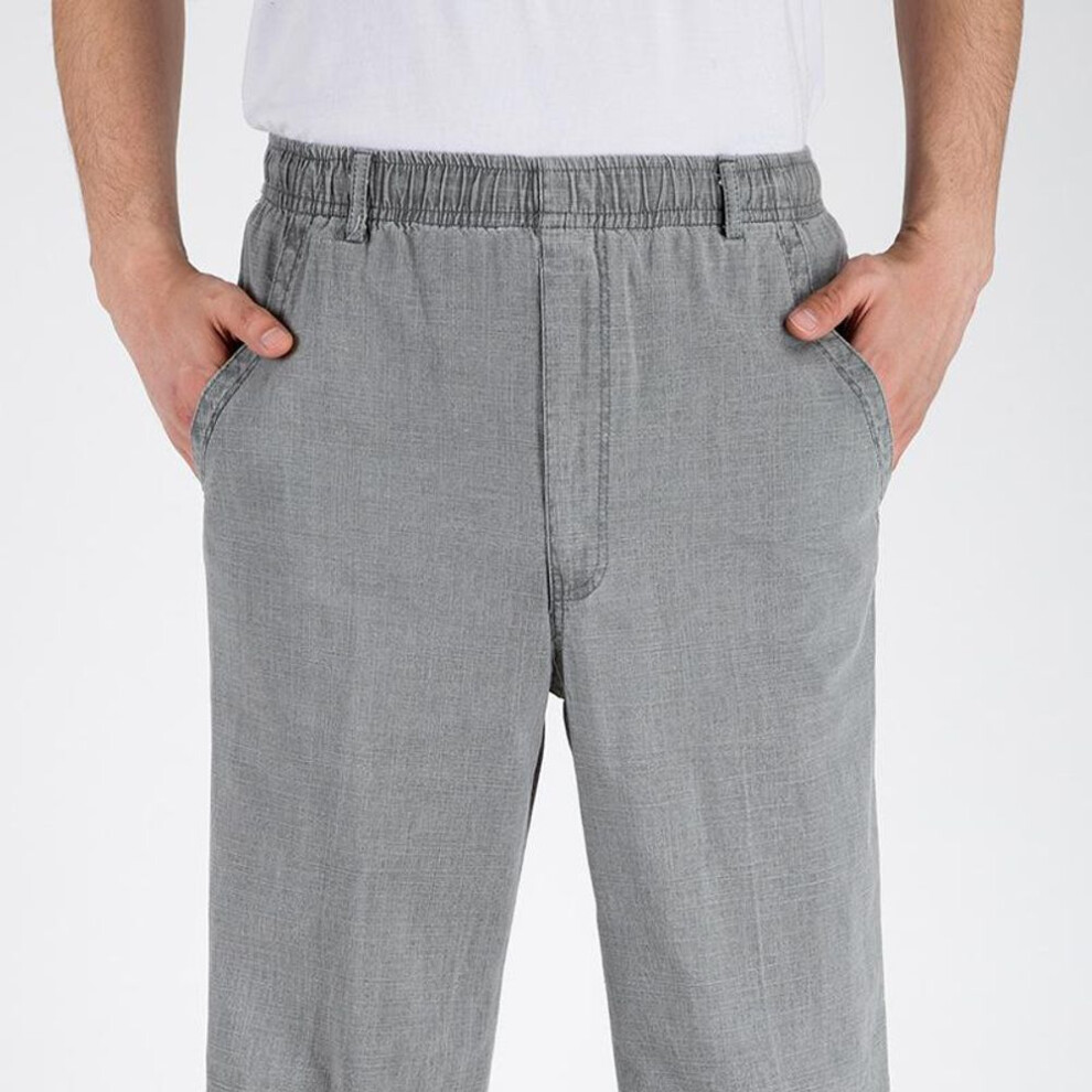 (dark gray, XXXXL) Cotton And Linen Spring And Summer Men's Pants Elastic Waist Thin Linen Casual Loose Trousers