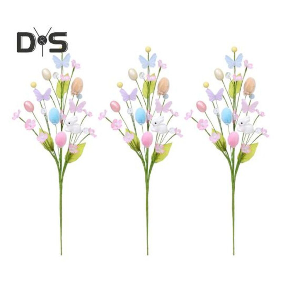 3pcs Artificial Easter Stems Colorful Fake Eggs Butterfly Rabbit Picks Spring Floral Twigs Branches For Home Party Vase Flower Arrangement Decor