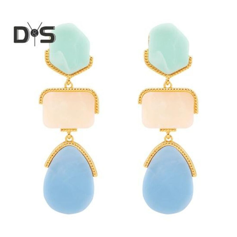 (blue) 1 Pair Women Hanging Earrings Exaggerated Geometric Color Matching Smooth Bohemian Style Club Party Dangle Earrings Ear Jewelry