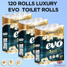 (Default) 120x Luxury Evo Toilet Rolls 3ply, Ultra Advantage Pack, Degradable and Recyclable Wipes Set Pack Disposable