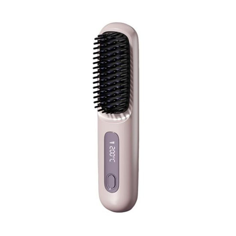 (purple) Portable Cordless Hair Straightener Brush Rechargeable Heated Hair Straightening Comb for Travel Mini Hair Styler Tool for Women