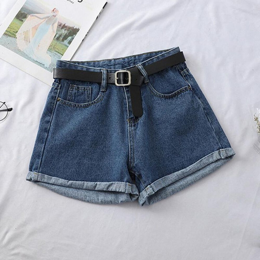 (dark blue, L) Women Denim Shorts Summer Fashion Casual High Waist  A-line Slim Fit Short Jeans Pants Plus Size