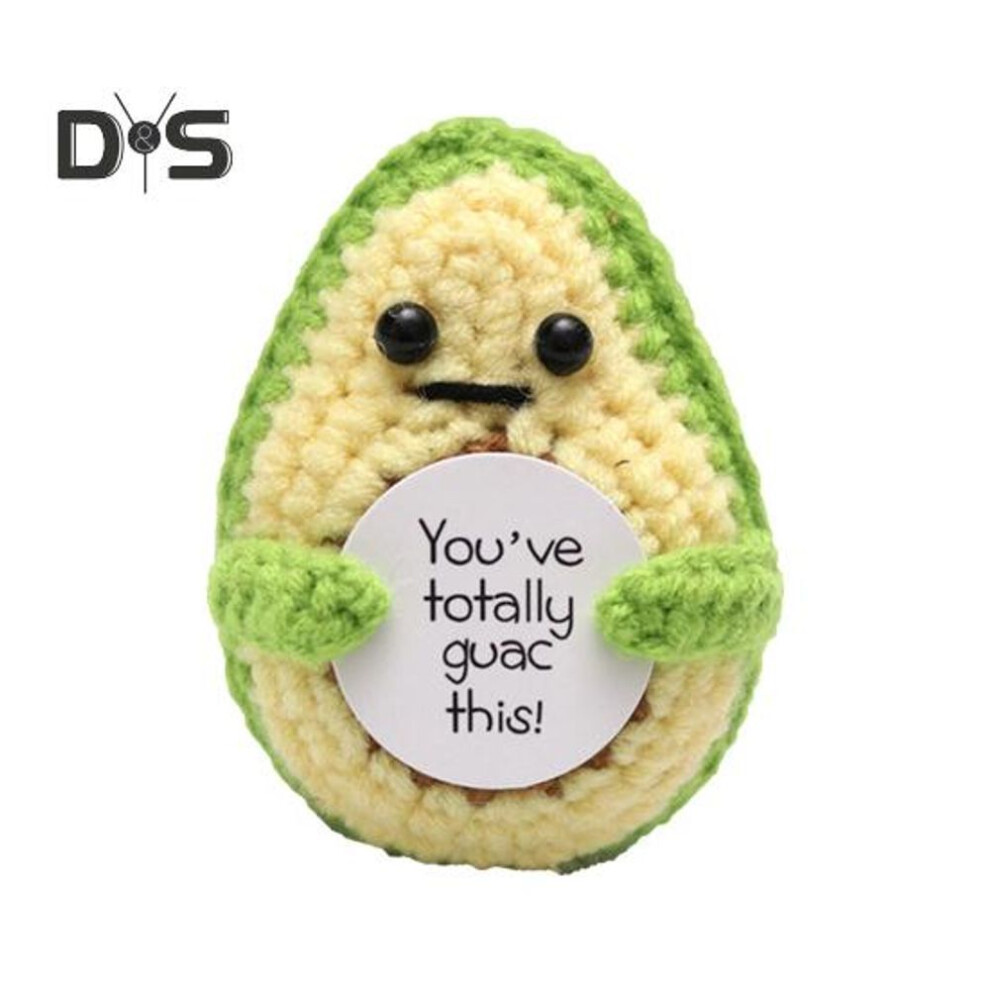 (as the picture, A) Positive Crocheted Avocado Doll With Encouraging Card Emotional Support Handmade Knitting Fruit Toy Decoration Kids Adults Birthday Gift