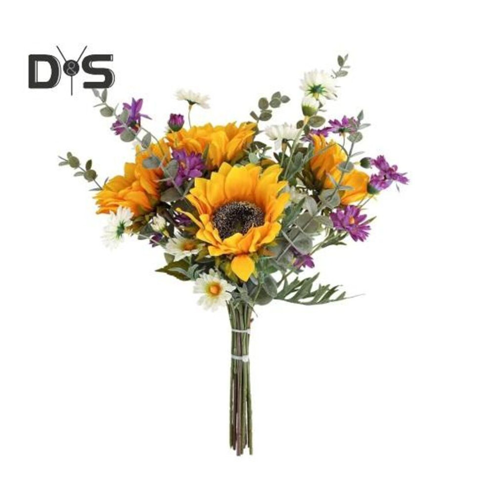Artificial Sunflower Bouquet with Eucalyptus Leaves Fake Silk Flower Wedding Party Home Office Table Centerpiece Plastic Faux Floral Plants