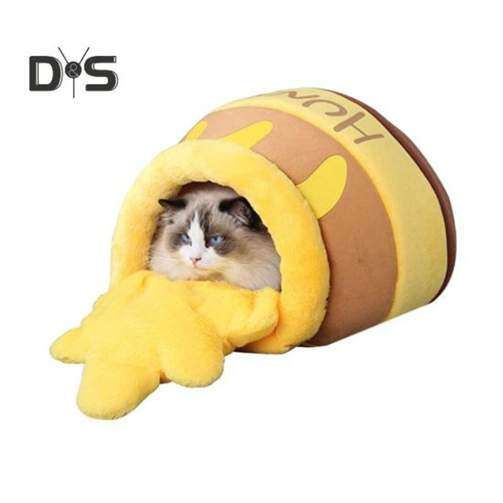 Honey Pot Cat Bed Winter Warm Cat Sleeping Bag Semi-fixed Cartoon Cat Bed Cave Soft Pet Tent Nest For Kittens And Puppies