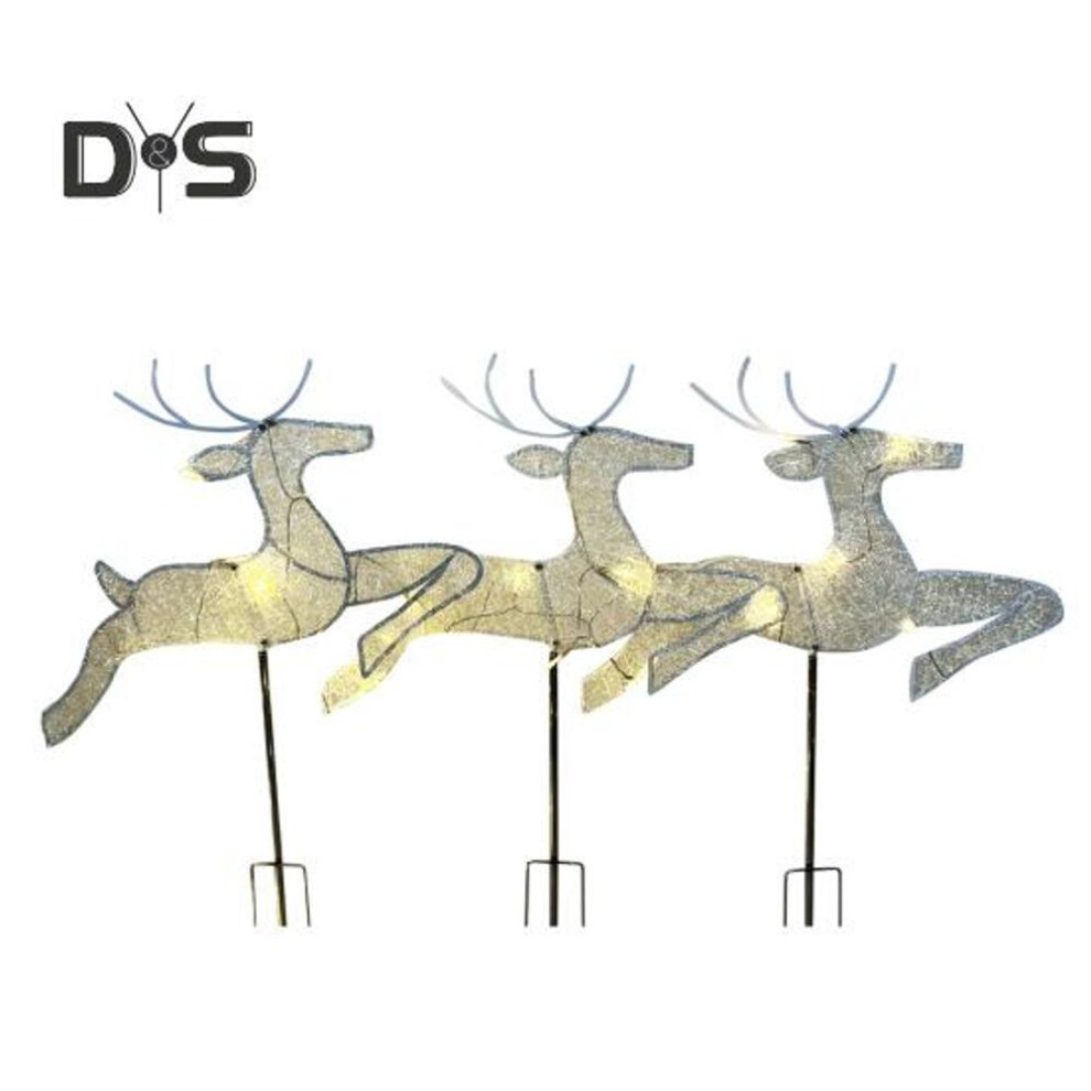 3 Pcs Christmas Reindeer Stake Lighted Jumping Deer Garden Insert With Light String Iron Reindeer Winter Outdoor Decoration For Lawn Yard