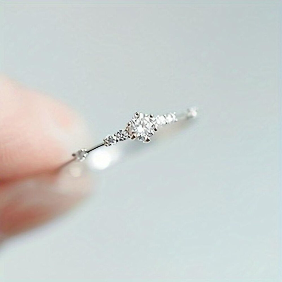 (as the picture, 10) 925 Sterling Silver Ring 14k Plated Paved Shining Zirconia Or Silvery Make Your Call Match Daily Outfits Party Ory